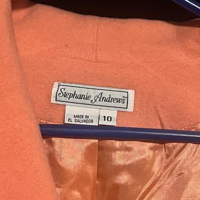Sale Photo Thumbnail #198: Elegant vintage-style women’s blazer by Stephanie Andrews, size 10, made in El Salvador. Features a soft peach color, single-button closure, satin lining, and classic tailored silhouette. A great wardrobe addition for spring fashion, office wear, or ret