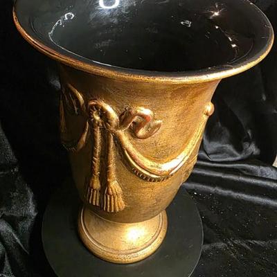 Vintage Italian Gold Urn Vase - 1953 Embossed Drapery and Tassel Design