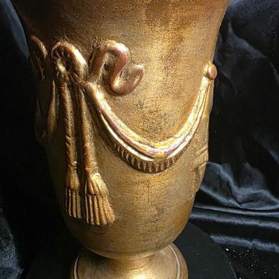 Vintage Italian Gold Urn Vase - 1953 Embossed Drapery and Tassel Design