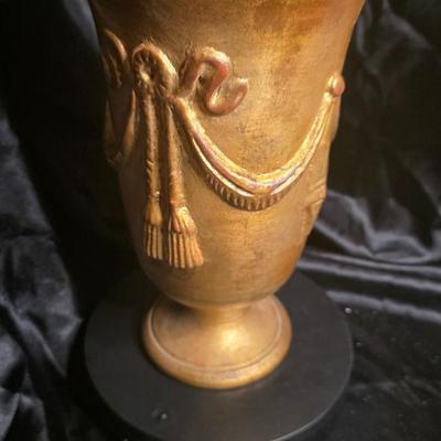 Vintage Italian Gold Urn Vase - 1953 Embossed Drapery and Tassel Design
