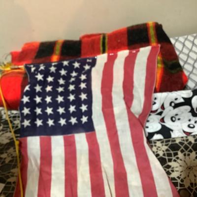 Sale Photo Thumbnail #9: You get two US flags, a plaid throw, patriotic runner and a Micky Mouse cumberbun.