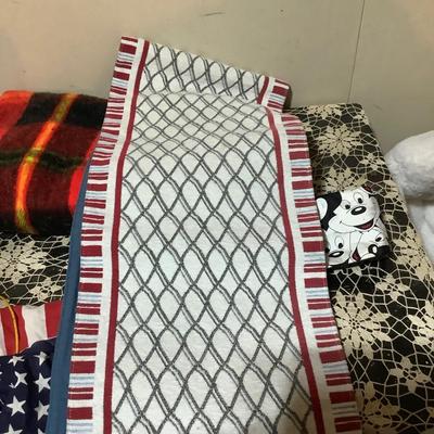 Sale Photo Thumbnail #13: You get two US flags, a plaid throw, patriotic runner and a Micky Mouse cumberbun.