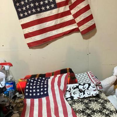 Sale Photo Thumbnail #6: You get two US flags, a plaid throw, patriotic runner and a Micky Mouse cumberbun.