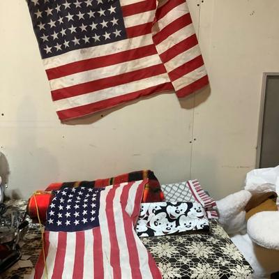 Sale Photo Thumbnail #7: You get two US flags, a plaid throw, patriotic runner and a Micky Mouse cumberbun.