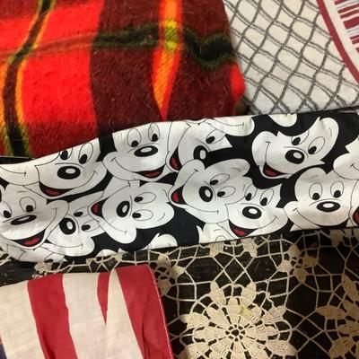 Sale Photo Thumbnail #10: You get two US flags, a plaid throw, patriotic runner and a Micky Mouse cumberbun.