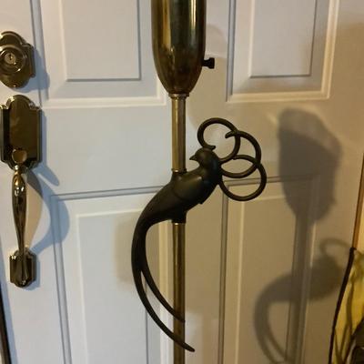 Sale Photo Thumbnail #48: This is a great floor lamp that is brass with an Art Nuevo bird that is black and a bass painted black.  It works.