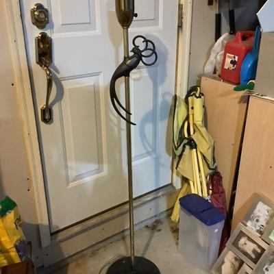 Sale Photo Thumbnail #47: This is a great floor lamp that is brass with an Art Nuevo bird that is black and a bass painted black.  It works.