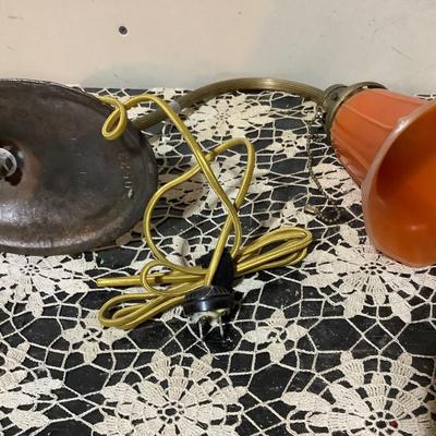 Sale Photo Thumbnail #86: This is a great adjustable wall or table lamp.  It has a very nice carnival lamp shade. This has a vintage cord but in really good condition.
