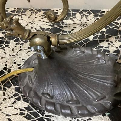 Sale Photo Thumbnail #84: This is a great adjustable wall or table lamp.  It has a very nice carnival lamp shade. This has a vintage cord but in really good condition.