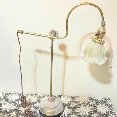 Sale Photo Thumbnail #87: This is a very nice desk or table lamp with a very nice iridescent lamp shade.