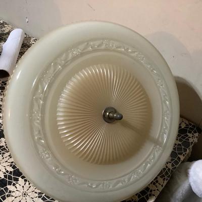 Sale Photo Thumbnail #60: This is a great vintage ceiling light chandelier.  It is glass Art Deco has 5 bulbs.