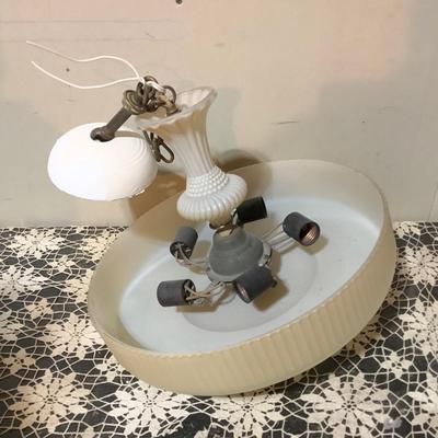 Sale Photo Thumbnail #61: This is a great vintage ceiling light chandelier.  It is glass Art Deco has 5 bulbs.