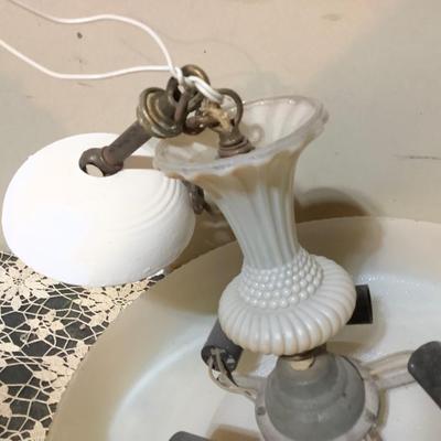 Sale Photo Thumbnail #62: This is a great vintage ceiling light chandelier.  It is glass Art Deco has 5 bulbs.