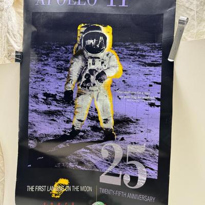 Sale Photo Thumbnail #215: Paperweights are NOT included in the lot. You are bidding on rolled 1977 Calendar, Movie poster, Yosemite vintage 1931 map, Navy poem. Vintage ephemera. Apollo 11 25th anniversary posters. A lot of the paper dates from 1900s, and as such as wear , it also