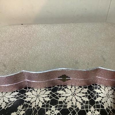 Sale Photo Thumbnail #241: You get a great silver plated dresser set. Brush, mirror, shoe brush, broom, tray, nail polisher.  The case is a light pink.  Very nice.