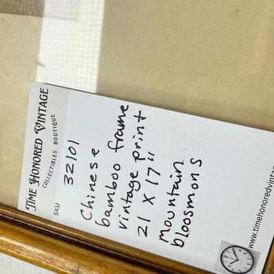 Sale Photo Thumbnail #252: 2 matching bamboo framed prints. 1 geisha theme print in a carved from. The vase is metal inside and quite heavy. New unopened Zen garden