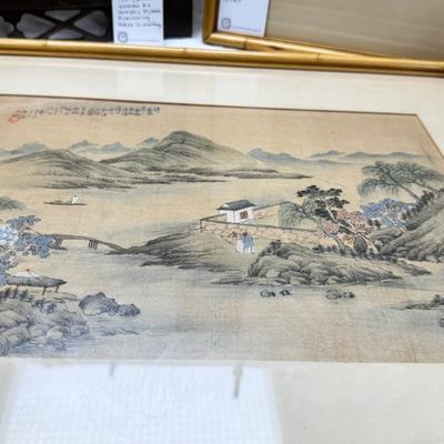 Sale Photo Thumbnail #251: 2 matching bamboo framed prints. 1 geisha theme print in a carved from. The vase is metal inside and quite heavy. New unopened Zen garden