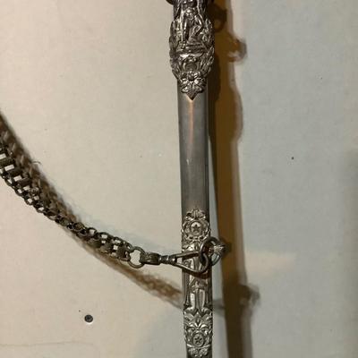 Sale Photo Thumbnail #228: This is great vintage sword.  FCB Knight with an etched  blasé and great details.