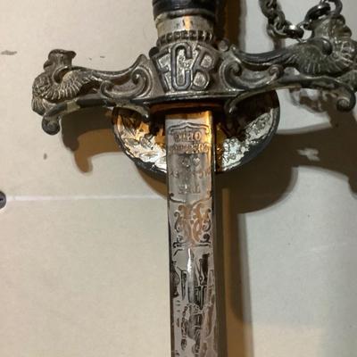 Sale Photo Thumbnail #235: This is great vintage sword.  FCB Knight with an etched  blasé and great details.