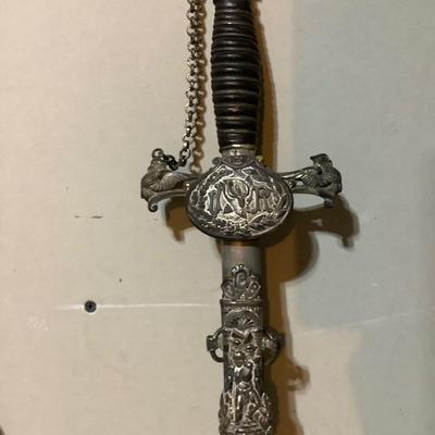 Sale Photo Thumbnail #227: This is great vintage sword.  FCB Knight with an etched  blasé and great details.