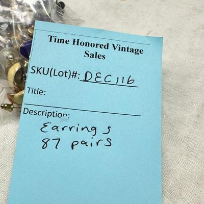 Sale Photo Thumbnail #281: Fashion jewelry, 87 pairs , stones, enamel, crystal huge variety, most with backs.