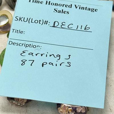 Sale Photo Thumbnail #276: Fashion jewelry, 87 pairs , stones, enamel, crystal huge variety, most with backs.