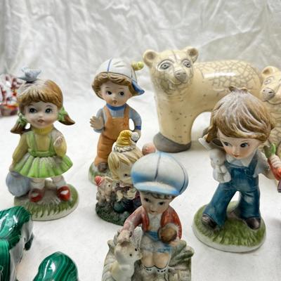 Sale Photo Thumbnail #285: Malachite carved animals , South African handmade raku ceramic animals, 2 resin pandas, Ceramic "stone" Polar bears,