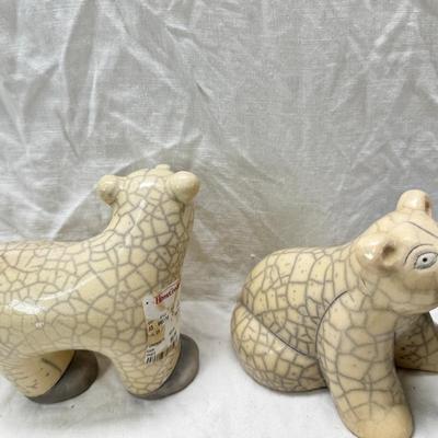 Sale Photo Thumbnail #290: Malachite carved animals , South African handmade raku ceramic animals, 2 resin pandas, Ceramic "stone" Polar bears,