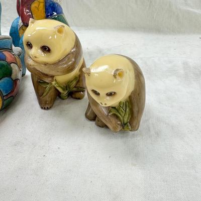 Sale Photo Thumbnail #287: Malachite carved animals , South African handmade raku ceramic animals, 2 resin pandas, Ceramic "stone" Polar bears,