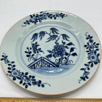 Chinese Vintage Blue and White Porcelain Export Plate-restored local pickup and shipping available