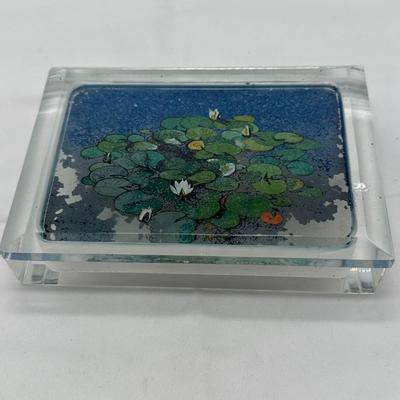 Chinese Vintage Glass Box Inside Painted Lotus Flowers