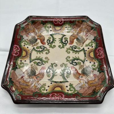 Chinese Export Porcelain Vintage Square Rooster Plate-local pickup and shipping available