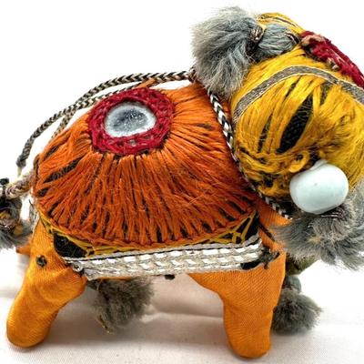 Vintage Hand Made Stuffed Embroidered Fabric Elephant India Ornament
