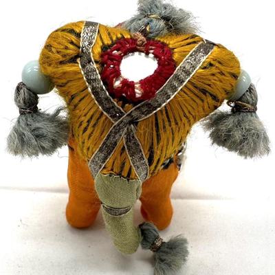 Vintage Hand Made Stuffed Embroidered Fabric Elephant India Ornament