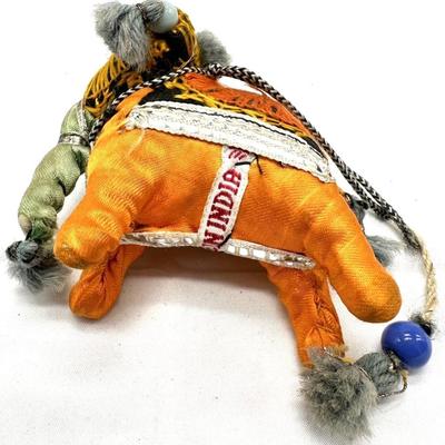 Vintage Hand Made Stuffed Embroidered Fabric Elephant India Ornament