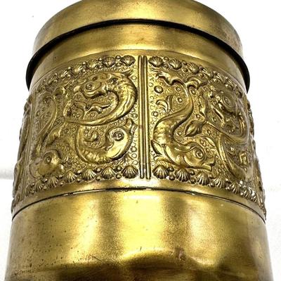 Brass Cigarette Container with Renaissance Ornamentation, Mid-20th Century