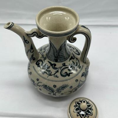 Chinese Vintage White And Blue Teapot