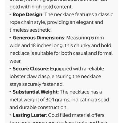 Solid 14k Yellow Gold Filled Rope Chain Necklace (6 mm, 18 inch)