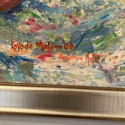 Vibrant 2008 Oil Painting by Nigerian Artist Kayode Malomo: Joyful Drummers in Traditional Attire