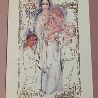 Vintage Edna Hibel Signed Lithograph - Mother & Children Art Print, Framed 14x21"