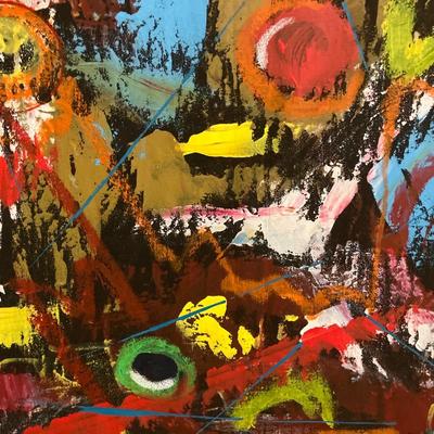 Dennis Sakelson (20th/21st Century, Bucks County, PA) - Bold Mixed Media Abstraction on Cardboard