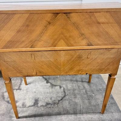 Sale Photo Thumbnail #21: 20th Century Antique Italian Walnut Rosewood & Marquetry Cylinder Bureau Writing Desk. Decorated borders, the fall with oval figural roundel and enclosing a fitted interior with sliding writing surface and 4 drawers. 5 drawers about the arched kneehole wi
