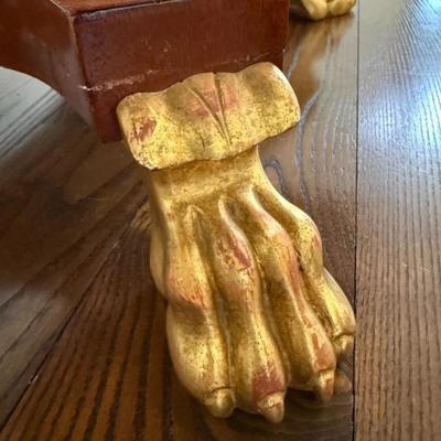 Sale Photo Thumbnail #38: Antique Early 20th Century (1920's ) Swedish Karl-Johan Biedermeier Style Extendable Drop Leaf Mahogany Wood Salon Table on Column Base w Gold Claw Feet (one was repaired)
Approximate Size 34" x 27" x 29.5"

“In good condition consistent with age. Gener