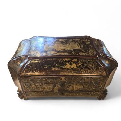 Sale Photo Thumbnail #18: 19th C Chinois lacquer sewing box  $650