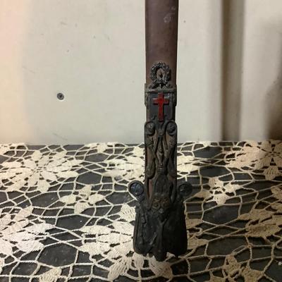 Sale Photo Thumbnail #215: This is a great religious sword with etched s blade and cross.