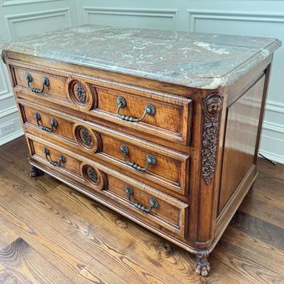 Sale Photo Thumbnail #52: Antique 19th Century Louis XV French Provincial Marble Top Chest of Drawers Commode  48" x 36" x 23"

“In great antique condition with some general marks allover especially on legs/feet.