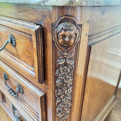 Sale Photo Thumbnail #54: Antique 19th Century Louis XV French Provincial Marble Top Chest of Drawers Commode  48" x 36" x 23"

“In great antique condition with some general marks allover especially on legs/feet.