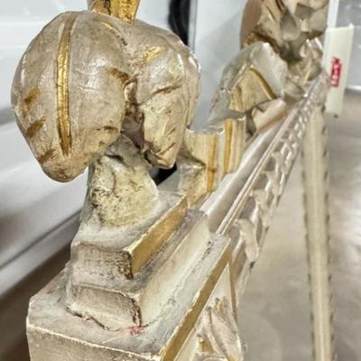 Sale Photo Thumbnail #69: Large Antique French Rectangle Mirror in a Shabby Chic Style with Hand Carved Wood Bow Top and Accents. Hand Painted Gold & Silver.
Approximate Size: 35" x 2" x 63"

“In great condition. Actual Mirror is in excellent condition. Back shows age. Scuff mar