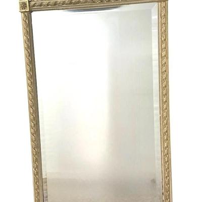 Sale Photo Thumbnail #67: Large Antique French Rectangle Mirror in a Shabby Chic Style with Hand Carved Wood Bow Top and Accents. Hand Painted Gold & Silver.
Approximate Size: 35" x 2" x 63"

“In great condition. Actual Mirror is in excellent condition. Back shows age. Scuff mar