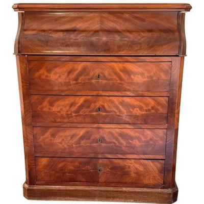 Sale Photo Thumbnail #77: Antique 1850's French Louis Phillippe Dressing Table or Wash Bin with Hinged Lid that opens to a Mirror & Marble Interior. Hand Jointed Detail. Mahogany Veneer.
Approximate Size; 31" x 15" x 36"
“In great condition with general wear consistent with age 